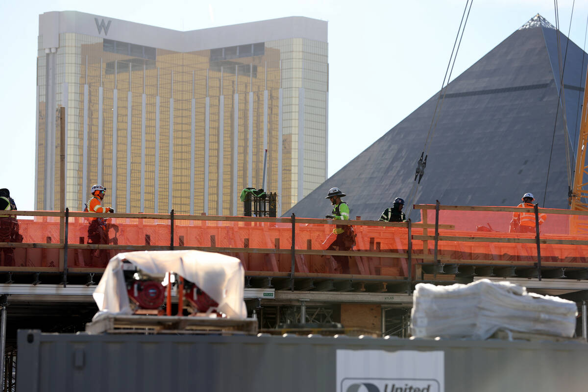 Construction continues on the Athletics ballpark at the former Tropicana site on the Strip in L ...