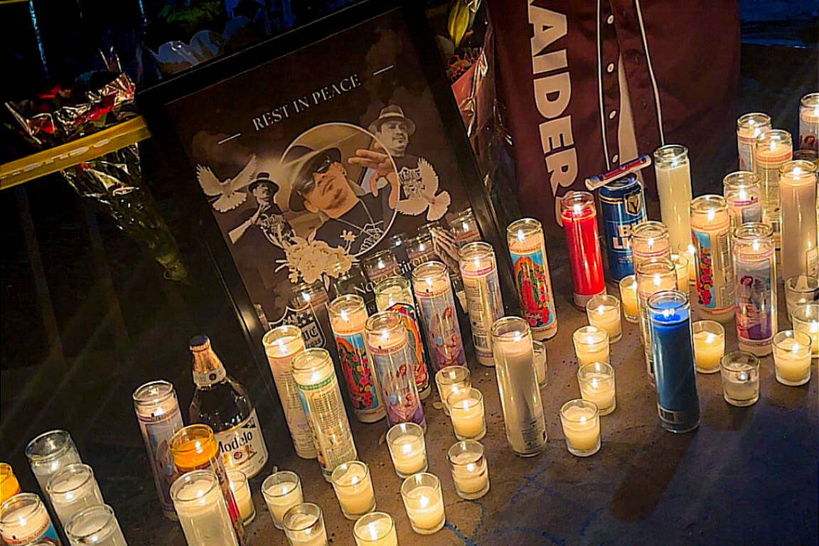 A memorial for Julio Nave-Giron sits at the intersection of St. Louis Avenue and 6th Street on ...