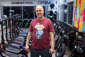 Joe Cantalicio, owner of WheelZen Rides, poses for a photo at his Las Vegas store on Thursday, ...