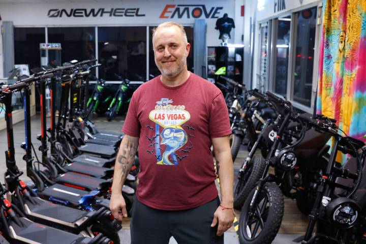 Joe Cantalicio, owner of WheelZen Rides, poses for a photo at his Las Vegas store on Thursday, ...