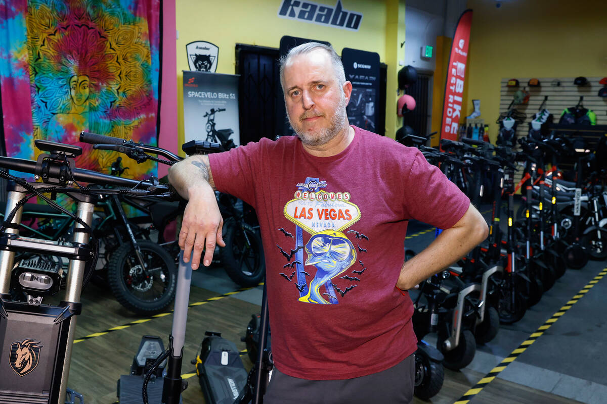 Joe Cantalicio, owner of WheelZen Rides, poses for a photo at his Las Vegas store on Thursday, ...