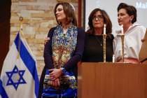 Rabbi-Cantor Jessica Hutchings, left, mother Elaine Entin and sister Alana Weinberg listen to a ...