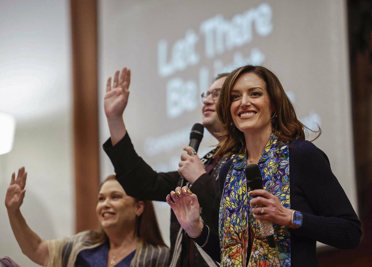 Rabbi-Cantor Jessica Hutchings, right, speaks during a ceremony to formally install her as Cong ...