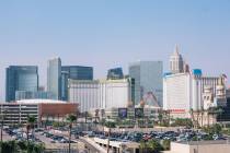 The Strip is surrounded by haze in August 2025 in Las Vegas. (Madeline Carter/Las Vegas Review- ...