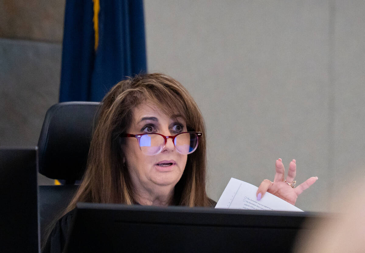 District Judge Joanna Kishner presides over a hearing in Las Vegas on Sept. 16, 2025. Of the ju ...