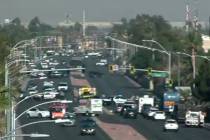 Police investigate a fatal crash Wednesday, Dec. 10, 2025, at South Nellis Boulevard and East T ...