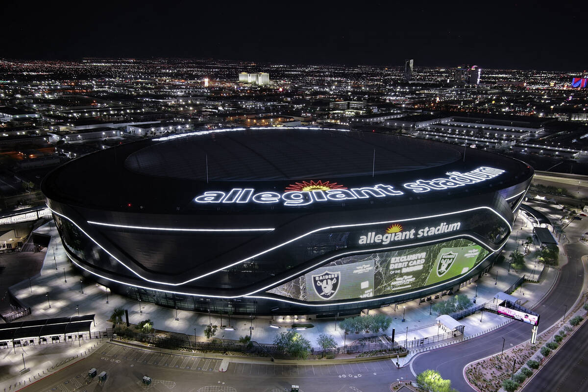 Drone footage of Allegiant Stadium Tuesday, August 26, 2025 in Las Vegas. (Sam Morris/Las Vegas ...