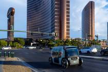 A Zoox vehicle works its way back to Resorts World on Friday, Sept. 5, 2025, in Las Vegas. (L.E ...