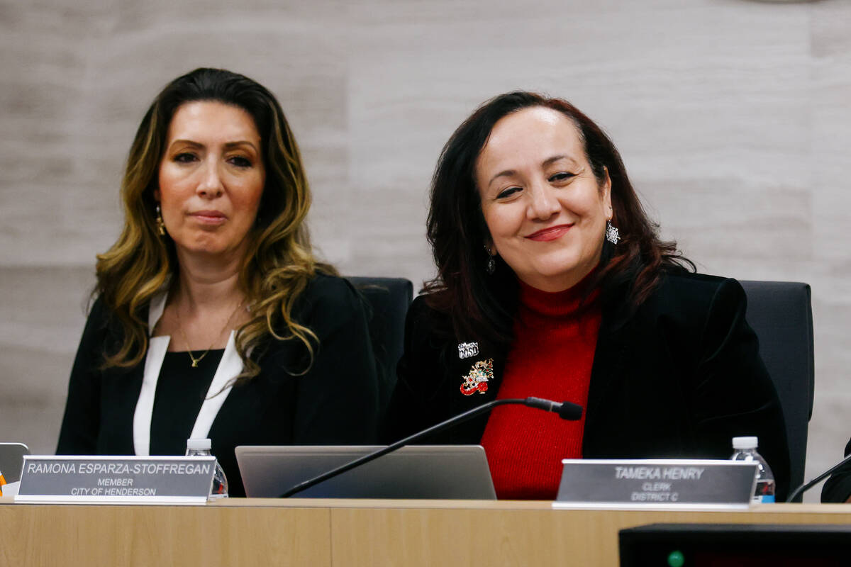 Trustee Lorena Biassotti, representing District E, and trustee Ramona Esparza-Stoffregan, repre ...