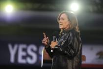 Former Vice President Kamala Harris speaks during a campaign event on Proposition 50, Saturday, ...