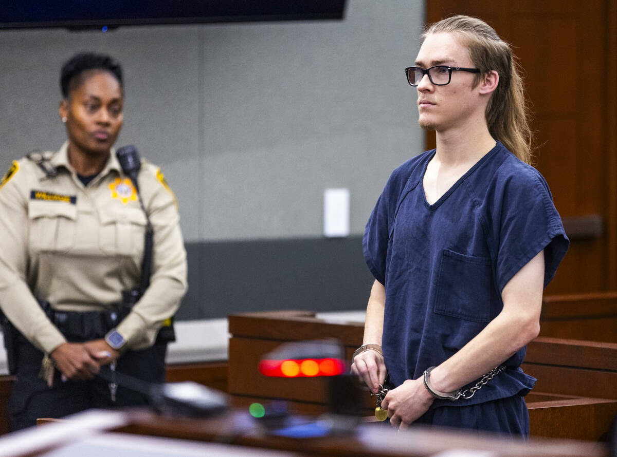 Tyler Johns stands during an initial arraignment before Judge Tierra Jones, he accused of the f ...