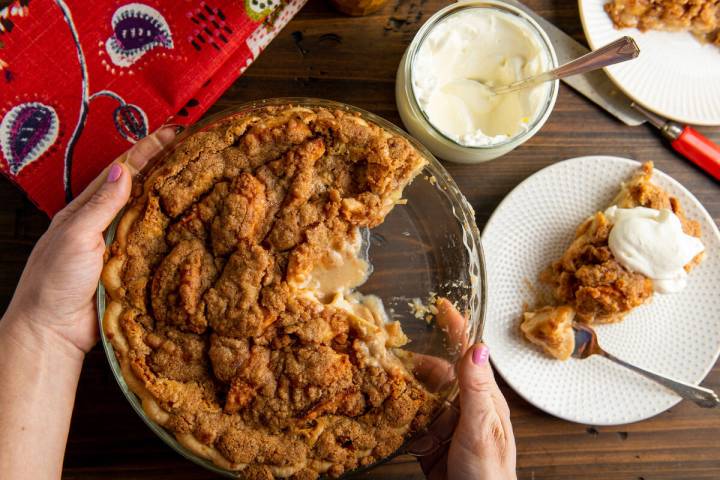 An Apple Streusel Pie is displayed in New York on Nov. 9, 2018. (Cheyenne M. Cohen via AP)