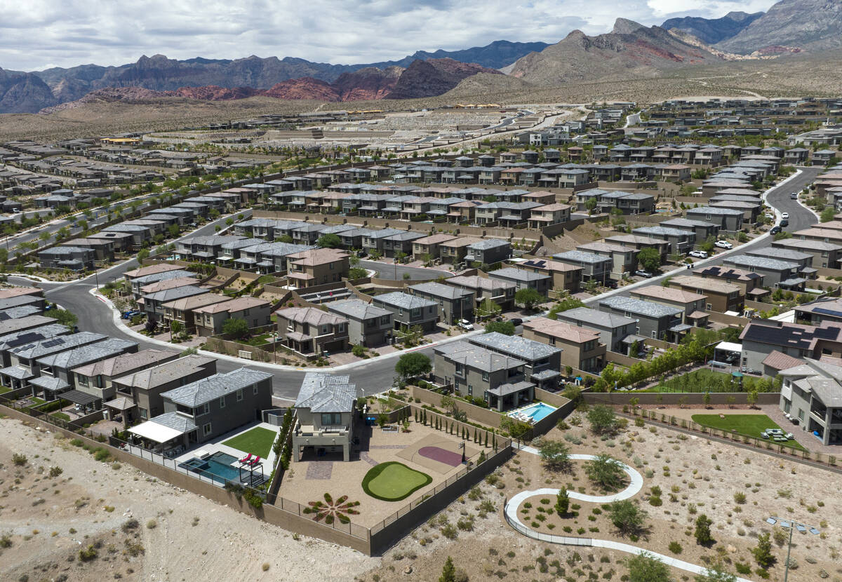 An aerial photo shows homes in Las Vegas' Summerlin community on Wednesday, Aug 9, 2023. (Bizua ...
