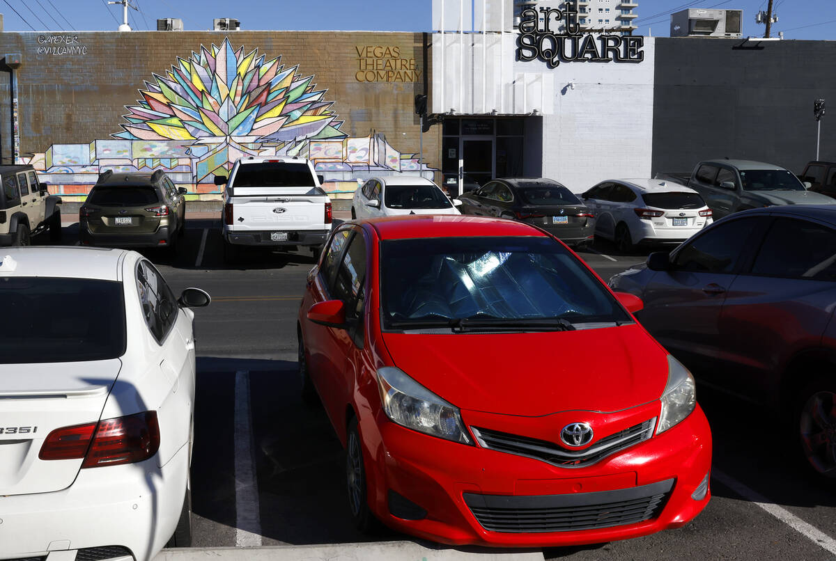 Cars are parked at 107 East Charleston Blvd. parking lot on Friday, Dec. 12, 2025, in Las Vegas ...