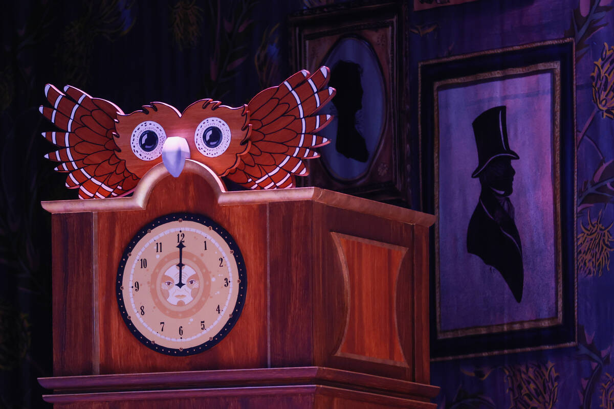 A prop clock sits on stage for the opening act during the Nevada Ballet Theatre’s dress ...