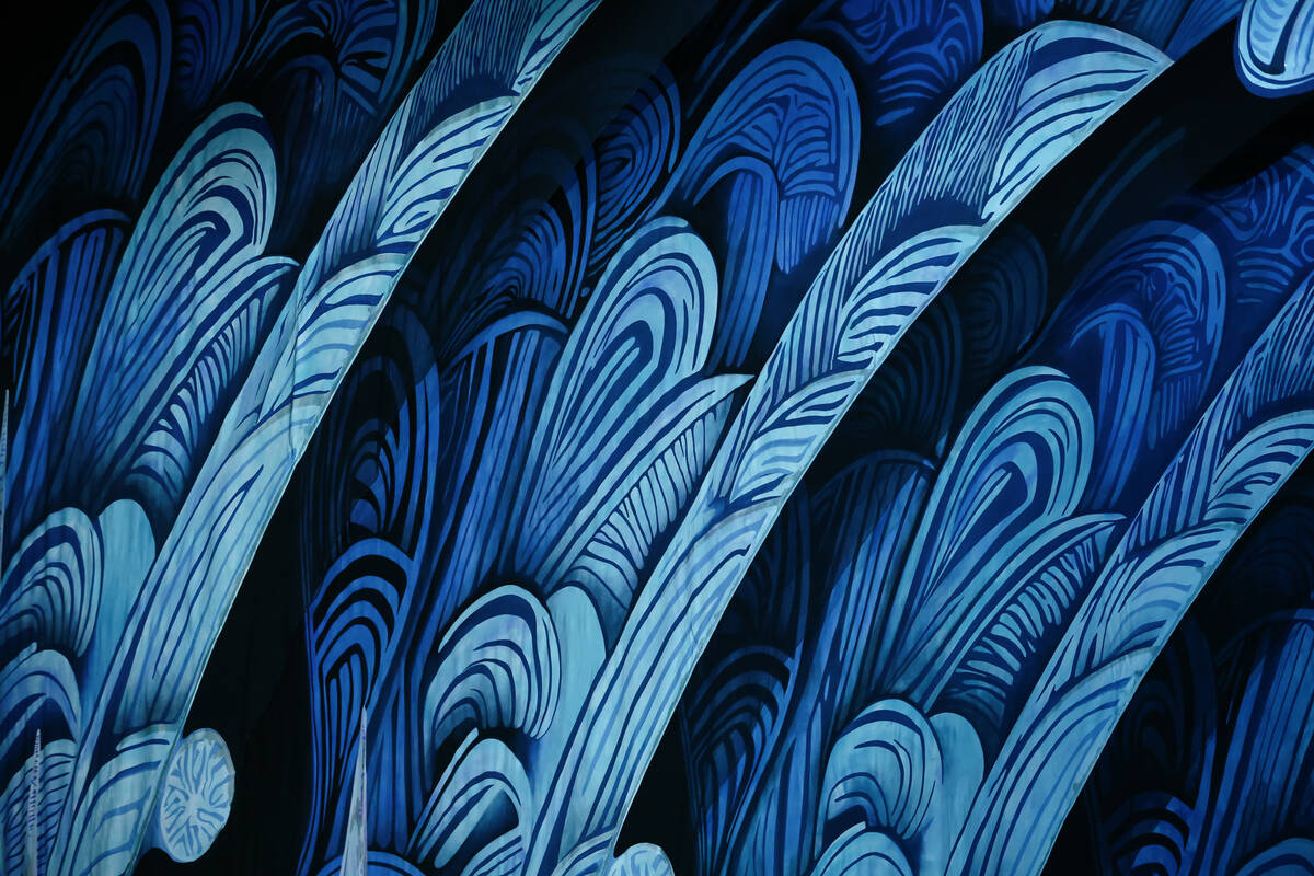 Layers of blue set pieces decorate the stage during the Nevada Ballet Theatre’s dress re ...