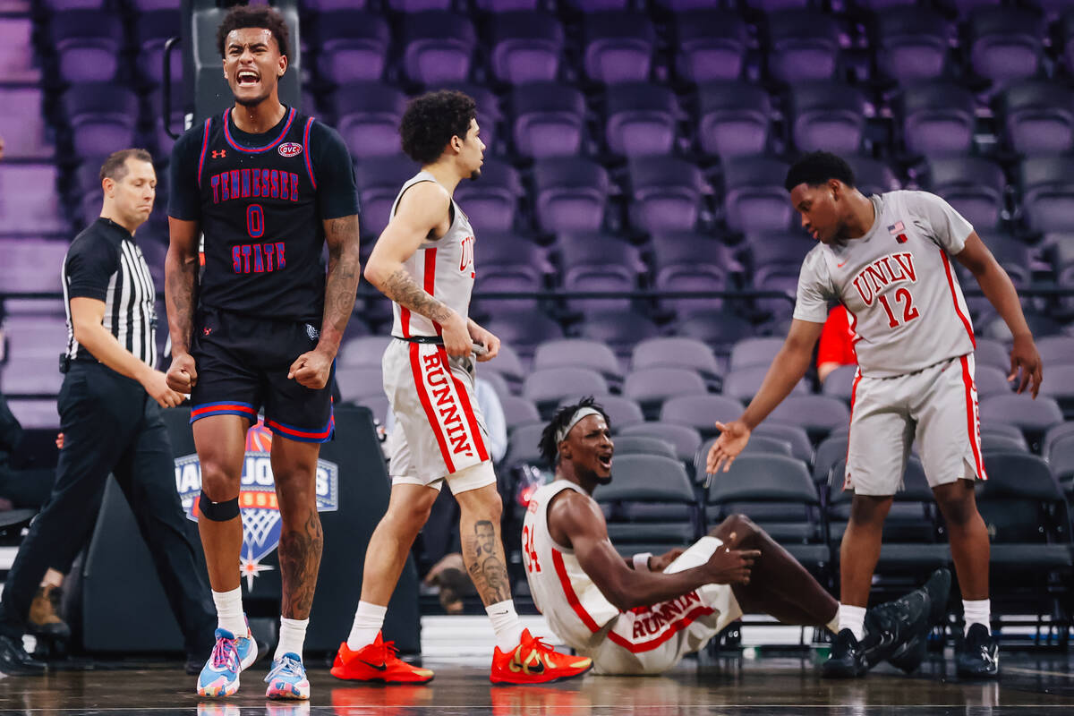 Tennessee State Tigers forward Jalen Pitre (0) gets amped up during a college basketball game b ...