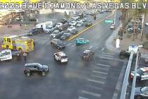One person died after a motorcycle collided with a truck at Las Vegas Boulevard and Blue Diamon ...