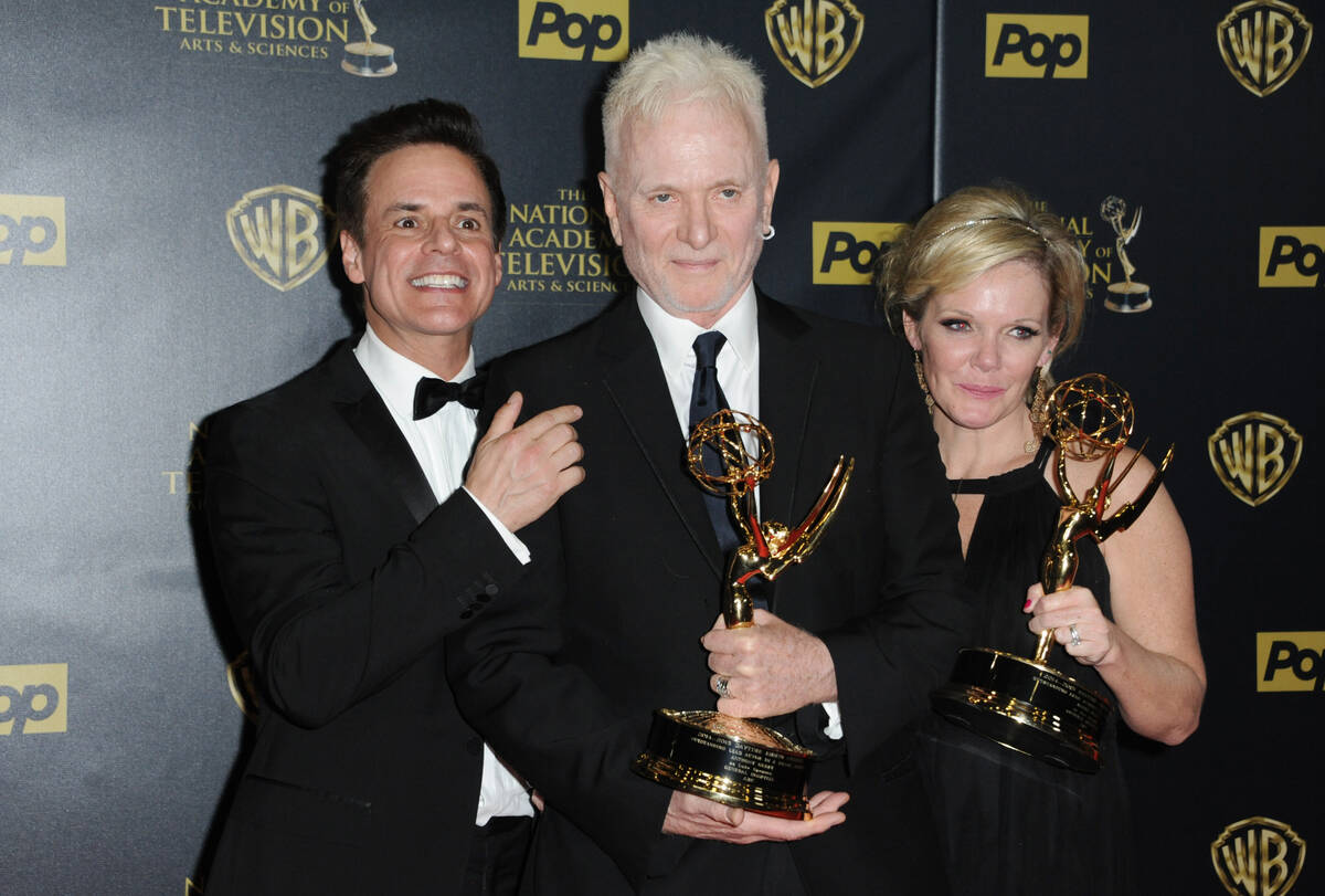 Christian Jules Le Blanc, left, poses with Anthony Geary and Maura West, right, winners of the ...