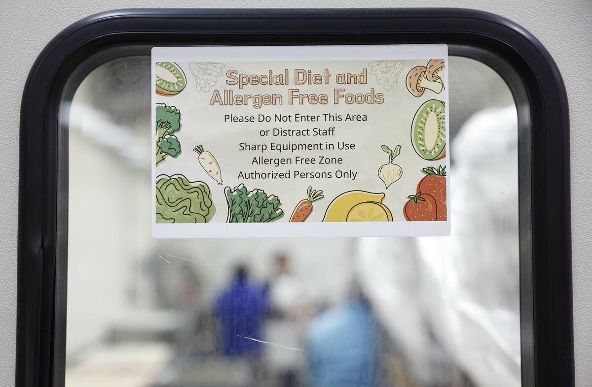 Special requests/diet and allergen trays are prepared at CCSD’s Central Kitchen Thursday ...