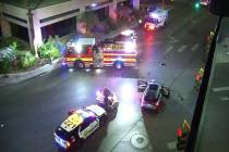 Police investigate a fatal motorcycle crash Saturday, Dec. 13, 2025, on West Oakey Boulevard at ...