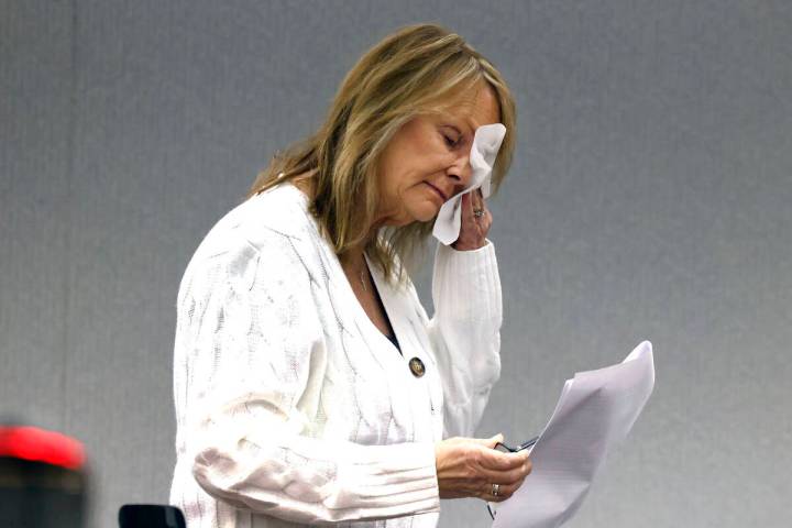 Crystal Probst, the widow of Andreas Probst, weeps as she delivers her victim impact statement ...