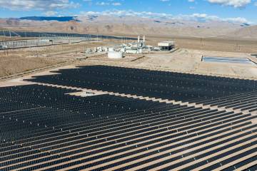 Solar panels are seen at the Harry Allen Power Plant on Oct. 29, 2024, in Las Vegas. (Bizuayehu ...