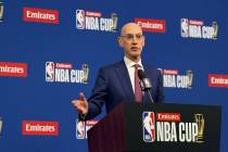 NBA commissioner Adam Silver addresses the media during a news conference ahead of the NBA Cup ...
