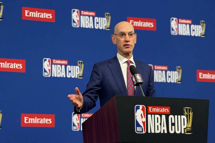 NBA commissioner Adam Silver addresses the media during a news conference ahead of the NBA Cup ...