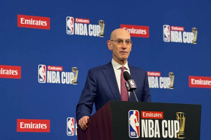 NBA commissioner Adam Silver addresses the media on Tuesday, Dec. 16, 2025, ahead of the NBA Cu ...