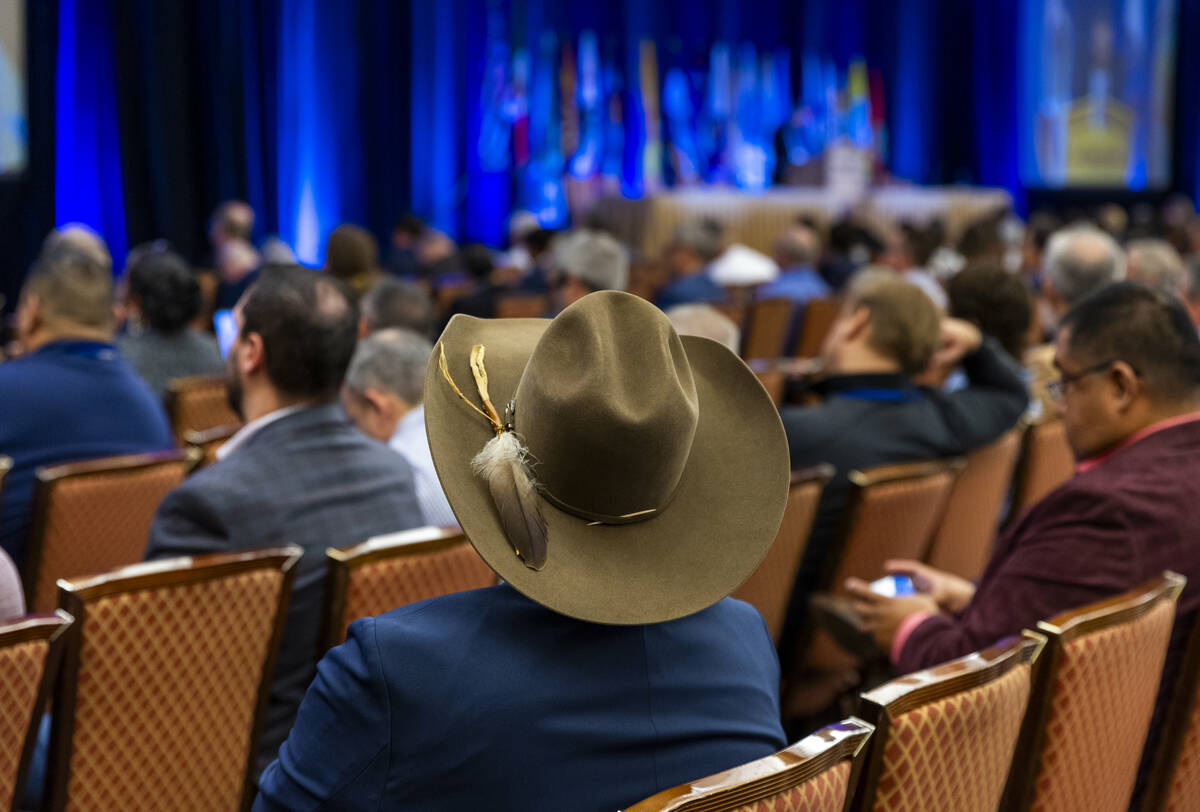 Attendees listen to a keynote address during the second day of the Colorado River Water Users A ...