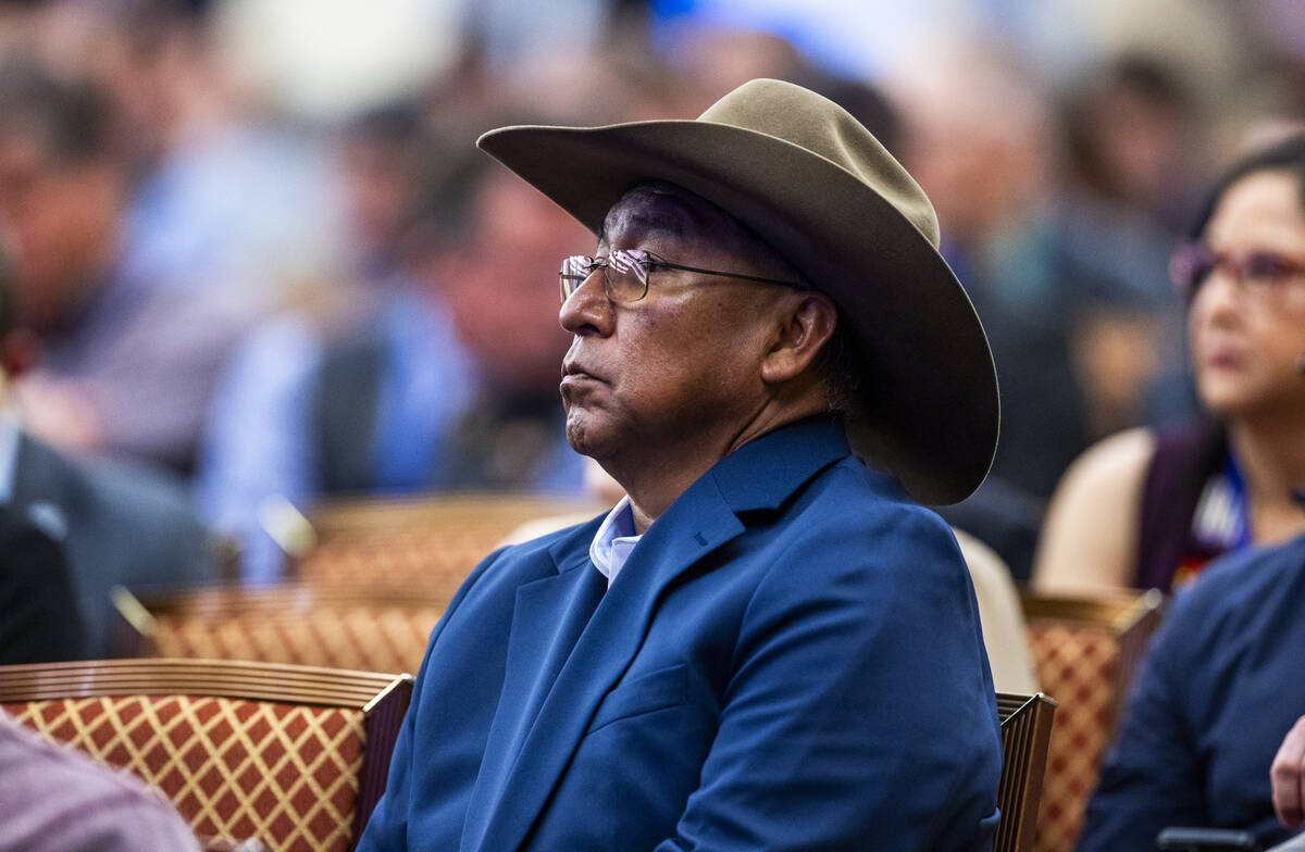 An attendee listens to a keynote address during the second day of the Colorado River Water User ...