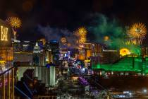 Fireworks erupt over the Strip and Sphere as part of New Year's Eve celebrations across th ...