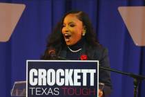 Rep. Jasmine Crockett, D-Texas, speaks to supporters after announcing her run in the Democratic ...