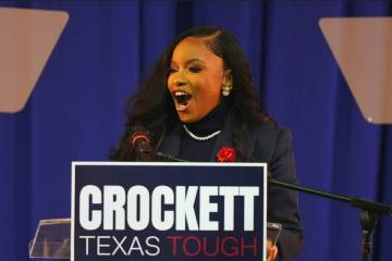 Rep. Jasmine Crockett, D-Texas, speaks to supporters after announcing her run in the Democratic ...