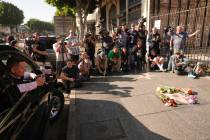 Media gathers at the Walk of Fame star for Rob Reiner Monday, Dec. 15, 2025, in the Hollywood s ...