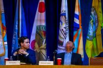 Estevan Lopez, a basin state commissioner for New Mexico, looks up as he awaits his turn to giv ...