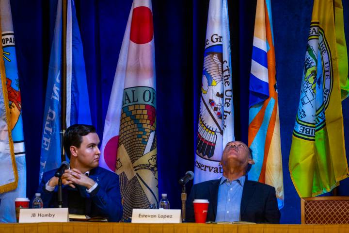 Estevan Lopez, a basin state commissioner for New Mexico, looks up as he awaits his turn to giv ...
