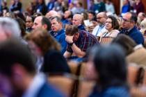 Attendees listen during the Colorado River Water Users Association conference final day at Caes ...