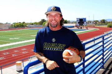 Boulder City High School head football coach coach Frank "Bubba" Mariani poses for a portrait i ...