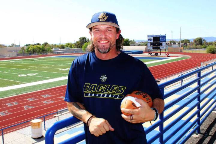 Boulder City High School head football coach coach Frank "Bubba" Mariani poses for a portrait i ...