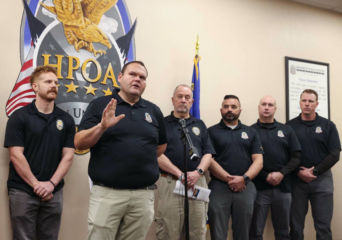 Henderson Police Officers Association President Michael Goodwin speaks during a joint press con ...