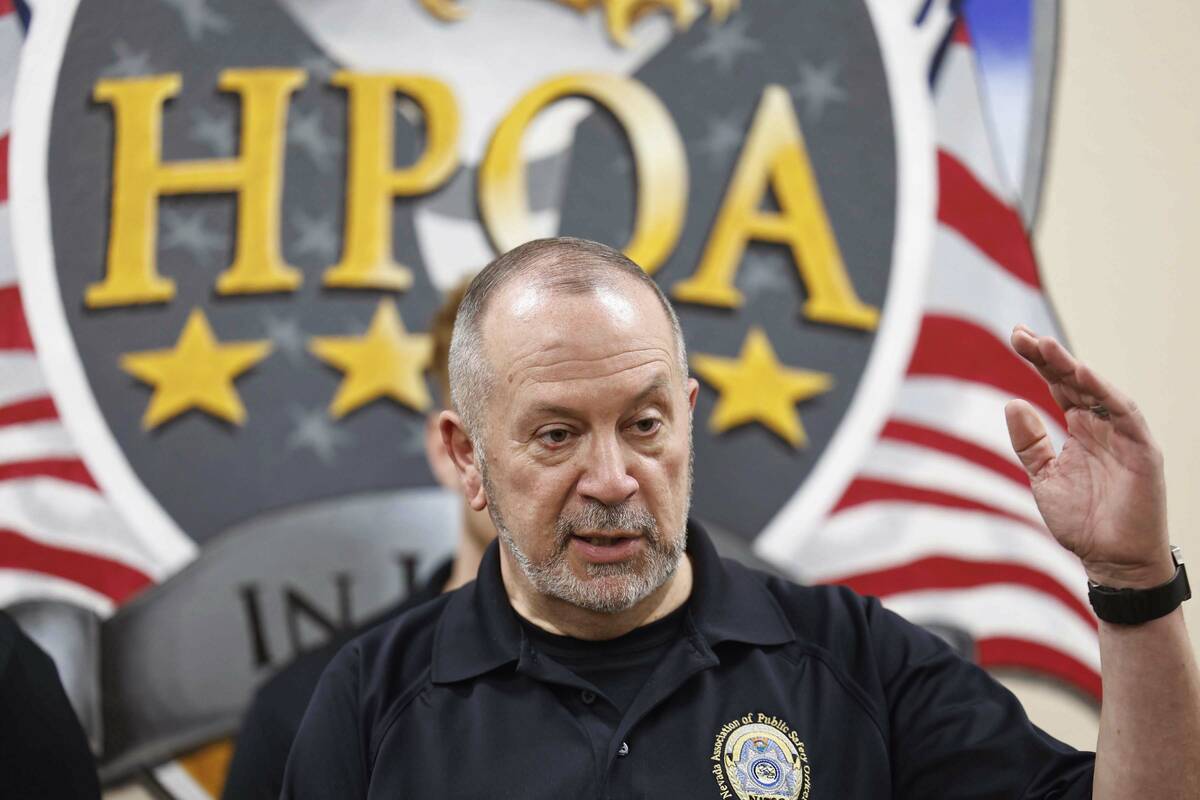 Nevada Association of Public Safety Officers Executive Director Andrew Regenbaum speaks during ...