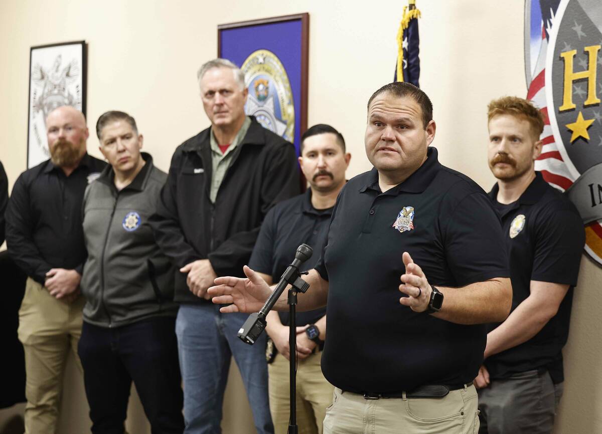 Henderson Police Officers Association President Michael Goodwin speaks during a joint press con ...