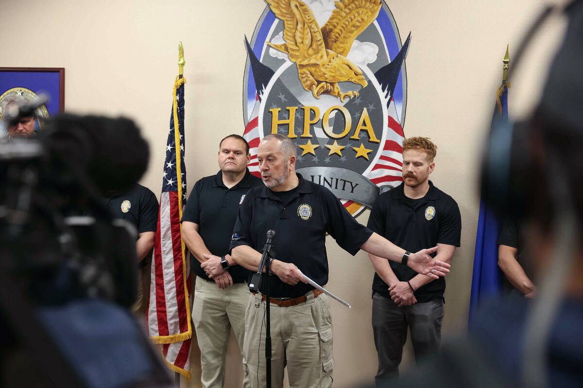 Nevada Association of Public Safety Officers Executive Director Andrew Regenbaum speaks during ...