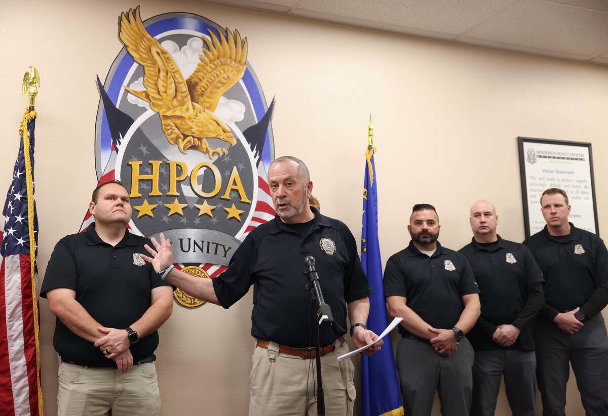 Nevada Association of Public Safety Officers Executive Director Andrew Regenbaum speaks during ...