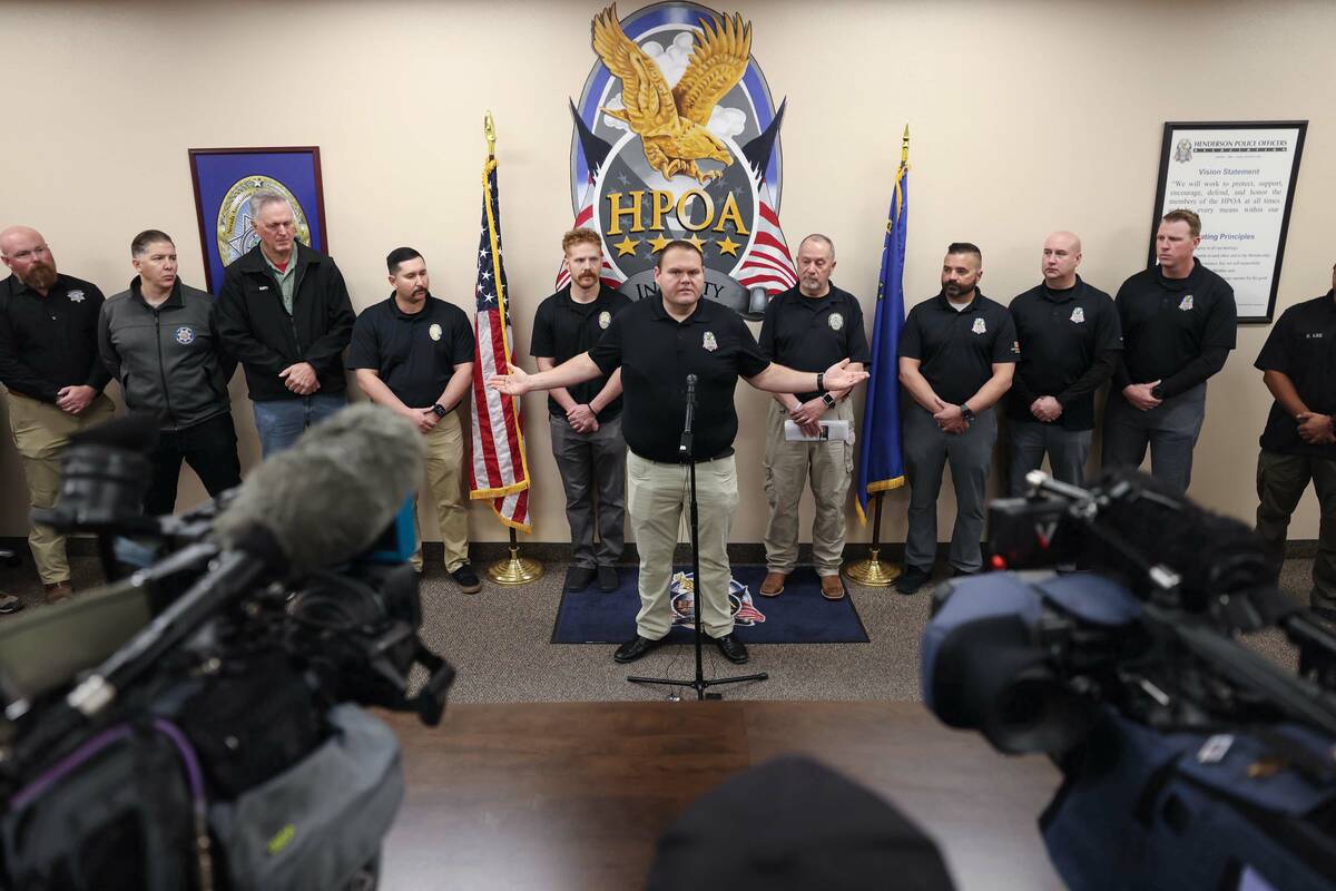 Henderson Police Officers Association President Michael Goodwin speaks during a joint press con ...