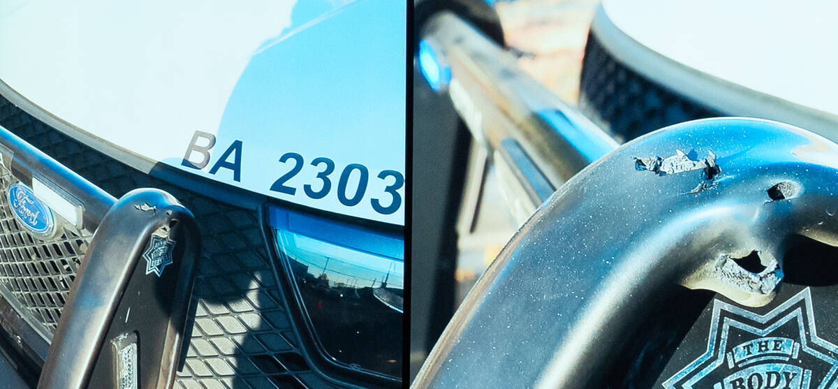 An image of the bullet holes left on a police cruiser from the December 17, 2025, officer-invol ...