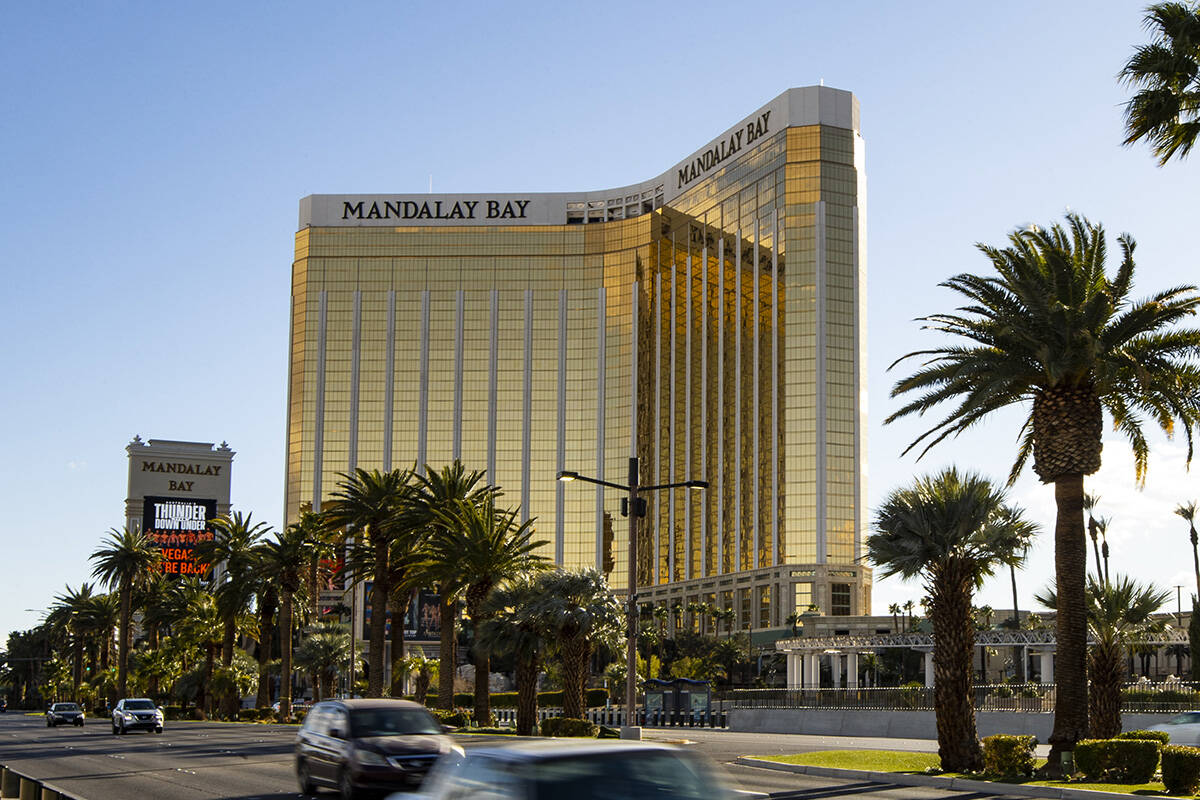 An exterior view of Mandalay Bay in Las Vegas on Wednesday, Feb. 17, 2021. (Chase Stevens/Las V ...