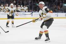 Vegas Golden Knights' Jack Eichel (9) looks on after making a pass during the third period ...